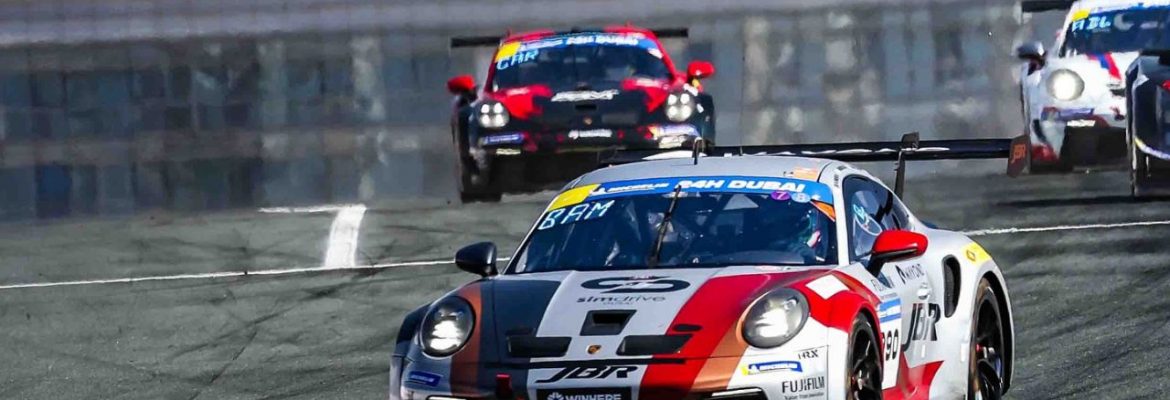 Michelin 24H Series GT cars racing at Yas Marina Circuit in Abu Dhabi
