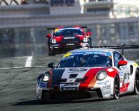 Michelin 24H Series GT cars racing at Yas Marina Circuit in Abu Dhabi