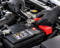 How to disconnect and connect a car battery safely and correctly using a wrench on the battery terminal